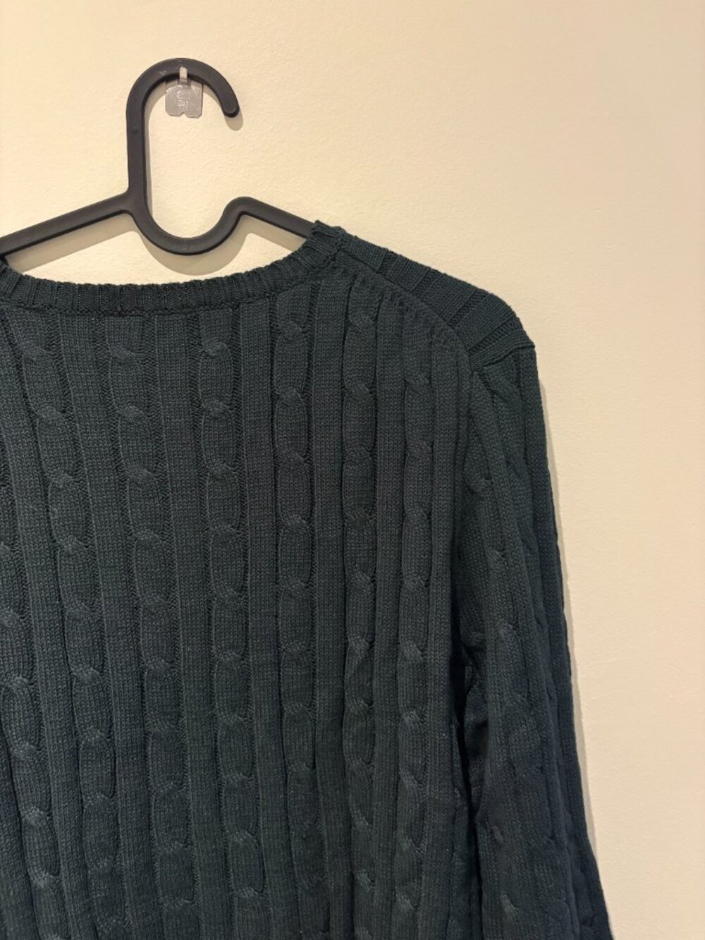 Polo Ralph Lauren Cable Knit Cotton Sweater Dark Green Red Pony - Picture 5 of 10